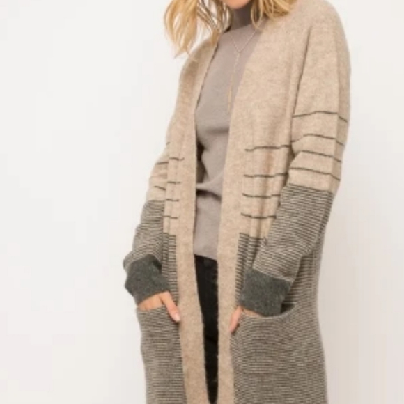 LUCKY LAST! Neutral Stripe color block cardigan - Picture 2 of 3